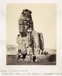 A „Vokális memnon”, III. Amenhotep kolosszális szobra, XVIII. dinasztia, ie 1375-1358, Théba, 1862 (szépia fotó)